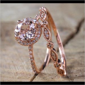 Band 2Pcs Ringset Luxury Rhinestone Filled Full Drill Crystal Bands Rings Zircon Fingers Circular Ring Set Women Jewelry Wedding Gifts Yi2Ur