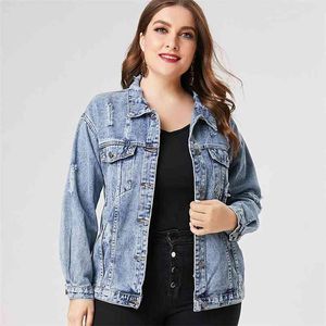 Primavera Plus Size jaqueta denim mulher senhoras moda jean casacos e jaquetas 210914