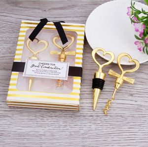 Gold Wine opener Sprosper Love Set Подарочная коробка Элегантное сердце в форме сервировки Открывает штопор Шампанское Валентина Свадьба Свадебные подарки Party Hood SN6399