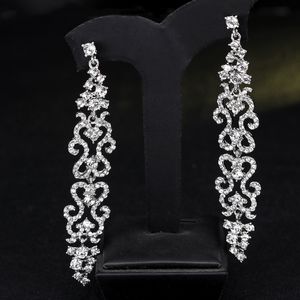 Kvinnor CZ Zirconia Crystal Long Earring Bridal Chandelier Bröllop Dangle Örhängen Förlovning Smycken Tillbehör Ba191