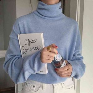 Warm Sweaters Stretch Women Turtleneck Pullovers Soft Primer Shirt Long Sleeve Korean Blue Sweater Autumn Winter 210529