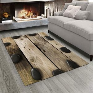 Carpets Else Braunes Holz auf Spa-Steinen, 3D-Druck, rutschfest, Mikrofaser, für Wohnzimmer, moderner Teppich, waschbar, Teppichmatte1