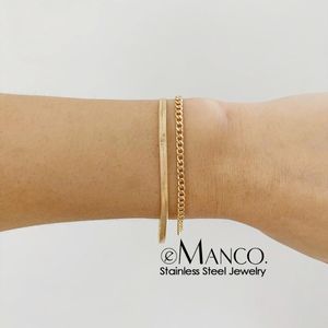Link Chain E Manco Chic Double Layered Snake Cuban Simple Bracelet L Stainless Steel Gold Plated Women Fashion Body Jewelry