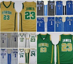 Vintage St Vincent Mary High School Iers Lebron Jersey White Green St Patrick Kyrie Irving Retro Basketball Jerseys