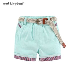 Mudkingdom meninos shorts com blet xadrez de algodão menino elástico cintura verão moda roupas para crianças roupas de linho 210723