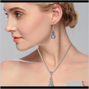 Earrings & Drop Delivery 2021 Earring Jewelry Sets Turquoise Pasted Calabash Shape Alloy Pendant Necklace Antique Sier Plated Metal Chain Tbf