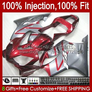 OEM BODY FÖR HONDA CBR600F4I F4 I CBR600FS 01-03 Bodywork A6NO.98 CBR 600F4I 600 F4I FS CC 2001 2002 2003 CBR600 F4I 600CC 01 02 03 Injektionsform Fairing Grå röd blk