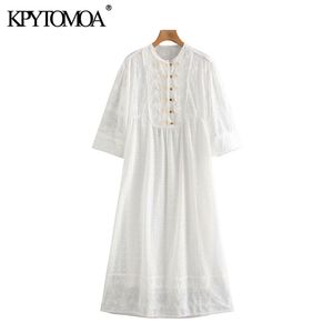 Kvinnor Chic Fashion Cutwork Broderi Semi-Sheer Midi Dress Vintage Short Sleeve med Foder Kvinnliga Klänningar Mujer 210416