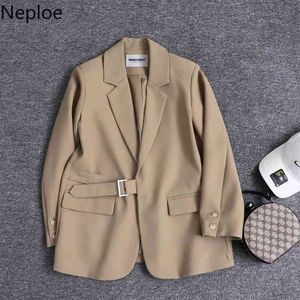 Neploe韓国の女性のブレザースプリングファッションサッシ緩いコートビンテージ長袖ポケットシックレディースワークジャケットトップ4L013 210422
