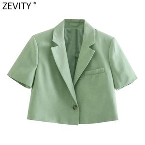 Zevity Kobiety Vintage Notched Collar Solid Color Krótki Slim Blazer Płaszcz Kobiet Jeden przycisk Odzież Odzież Głębokie Kropki CT716 211122