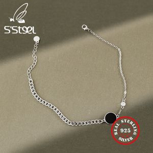 S'Steel Round Ankel Armband 925 Sterling Silver Anklets För Kvinnor Zircon Ancle Arcle Bracelets EnkelBandjes Sieraden Zilver Smycken