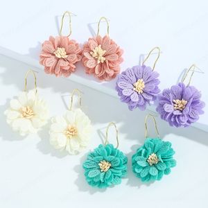 Moda Proste Kolorowe Tkaniny Kwiat Oświadczenie Dynda Kolczyki Dla Kobiet Koreański Boho Wedding Party Biżuteria