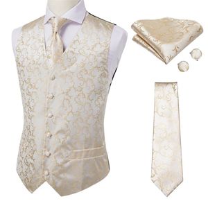 Silk Mäns Waistcoat Slips Set Män Västar med Neck Tie Hankerchief Manschettknappar Floral Paisley för Business Wedding Dad Son Present 210923