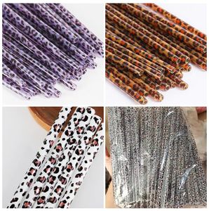 Cannucce da 23 cm * 7 mm in plastica PP marrone leopardo stampa di moda paglia diritta riutilizzabile ristorante bar forniture all'ingrosso