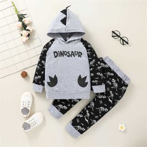 2021 New Boys Tracksuit Suit Baby Girls Boy Dinosaur Hooded Sweatshirt +pants Outfits Set Toddler Infant Clothing Sets Ropa Sale G1023