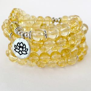 MG1358 Naturale A Grado Citrino 108 Mala Bracciale Cristallo giallo Loto Fascino Collana del rosario Gioielli di guarigione spirituale per le donne