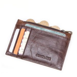 Korthållare äkta läderhållare Slim Wallet Men with ID Window Mini Coin Purses 1030