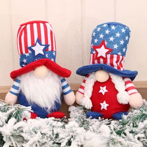 Söt Amerikansk Independence Day Sitting Doll Star Striped Faceless Dvärg Rudolph Plush Djur Dolls Kids Gift
