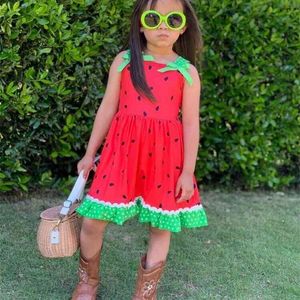 neonate vestito estivo ragazze frutta anguria vestito rosso e verde vestito carino con fiocco all'ingrosso 210331