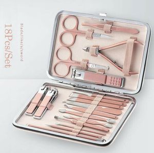 Nail Art Kits 18st Set Rostfritt stål Manikyr Kit Pedicure Grooming Clippers Tools Vård för män Womens Drop