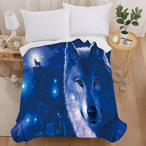 Top Quailty 3D Blanket Wolf Animal Blue Black Design Horse Soft Worm för sängar Sofa Plaid Fabric Luftkonditionering Resor