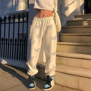 Sweatpants ركض النساء حجر الراين الصليب Sweatpants Cyber Y2K الجرونج الضائع السراويل الفضفاضة الشارع الشهير الكورية أزياء النساء الملابس Q0801