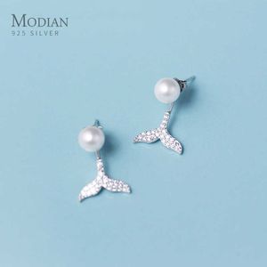 Vera perla in argento sterling 925 brillante CZ bella coda di sirena Dop ciondola l'orecchino per le donne 3 stile gioielleria raffinata 210707