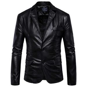 Mens läderjackor 2 knapp Formell klänning passar mode man blazers svart brun solid motorcykelrock mocka jacka man 211009