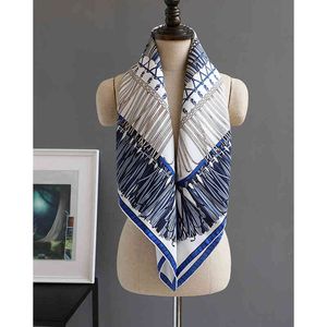 ブルーカラー100％天然桑* 90 * 90センチデザイナーシルクスカーフハンドロールエッジFoulard en Sie Luxe