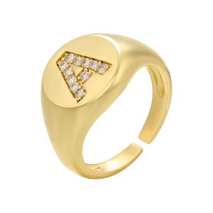 2021 Trendy Adjustable 18k Gold Plated Micro Pave Stones Brass A-Z Initial Letter Rings for Women