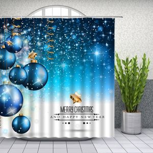 Shower Curtains Christmas Xmas Blue Rope Ball Stars Year Themed Pattern Bathroom Decor Polyester Cloth Hanging Curtain Set