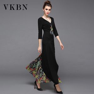 VKBN 여름 드레스 패치 워크 인쇄 불규칙 드레스 여성 V 넥 파티 드레스 우아한 Vestidos de Fiesta 210507