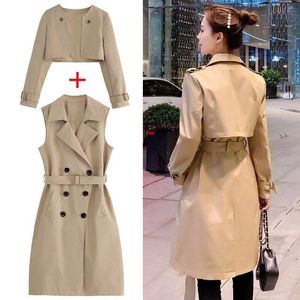 Damskie płaszcze Trench 2021 Kobiety Long Solid Color Coat Light Waga Casual Lady's Seatbreak Kolekcja Czarny Khaki Rozmiar XXL Kurtka