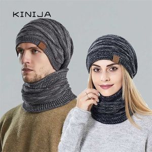 hat scarf set winter men knit bonnets for women outdoor ski cycling plush neck warm windproof cap famle wool thicken Beanies 211229