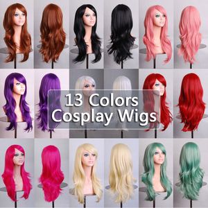 Dropship 70 CM Loose Wave Syntetyczne Włosy Peruki Dla Kobiet Cosplay Wig Blondynki Blue Red Różowy Szary Purpurowy Party Human Halloween Boże Narodzenie prezent