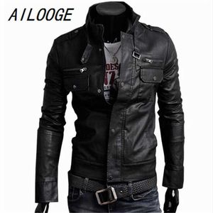 Ailooge Classic Style Motorcycling PU Läder Jackor Män Slim Male Motor Jacket Mäns Kläder 211009