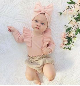 Toddler born Baby Girls Clothing Set Flower Costumes knit T Shirts + Bow Bloomer Shorts Outfits 210515