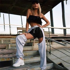 Arrival Women Cut Out Jogger Pants Gothic Hip Hop High Waist Hollow Casual Trousers Streetwear Cargo Female Bottom 211115