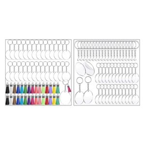 Stück Acryl-Schlüsselanhänger-Rohlinge mit Schlüsselringen, rund, durchsichtige Scheiben, Kreise, bunte Quasten-Anhänger, Schlüsselanhänger