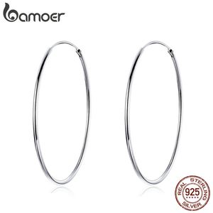 Bamoer Platinum banhado grande aro para 925 jóias de prata esterlina feminino moda mulheres brincos 30mm 40mm 50mm