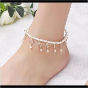 Smycken Drop Leverans 2021 Europeisk och Amerikanska Ornament På Sommar Retro Sweet Pearl Beads Crystal Elastic Anklets Vojtk