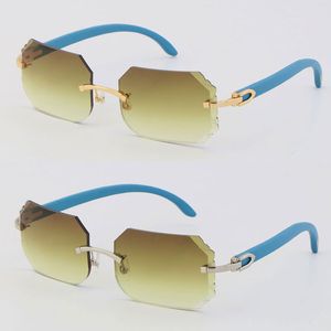 Neue randlose Vintage-Sonnenbrille T8200768 Holz-Sonnenbrille, blauer Holzrahmen, modische C-Dekoration, 18 Karat Gold, großer quadratischer Rahmen, männliche und weibliche UV400-Linse