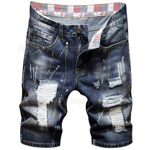 Marka męska Retro Styl Ripped Denim Letnie Szorty 2021 Moda Casual Hole Slim Krótkie Dżinsy Pięciowe Spodnie Męskie Odzież