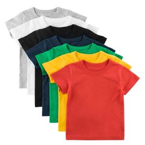 Summer Boys Girls T Shirt Tops for Child Baby Toddler Solid Color Cotton Clothes White Black Children Tees Kids Plain 1-8 Years 220216