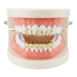 Hip Hop Water Drop Grillz Real Gold Placcato Griglie Dental Griglie Dental Rapper Body Jewelry Four Colors Golden Silver Rose Gold Gun Black 664 T2