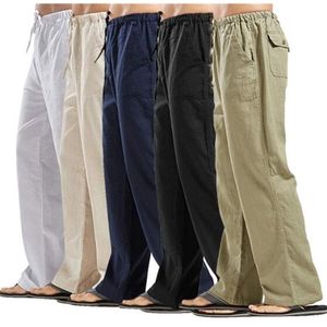 Men's Casual Lightweight Linen Drawstrintg Elastic Waist Summer Beach Pants with Pocket Joggers Trousers Men pantaloon Plus Size X0615