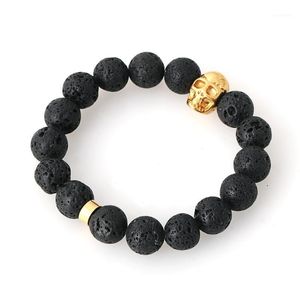 Wholesale tiger bracelets for sale - Group buy Fashion Natural Stones Skull Bracelet For Women Lava Stone Beads And Tiger Eye Men Bangle