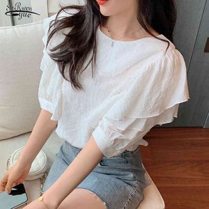 Summer Style Chiffon Blouse Women Elegant Short Sleeve Lace Up Shirts Blue White Plus Size Female Clothing 14418 210508