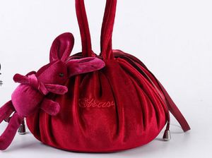 Przenośna kosmetyczka do makijażu Kosmetyczna torba podróżna z króliczkiem Lalka Sznurek Aksamitne torby do przechowywania Szary niebieski Różowy czerwony