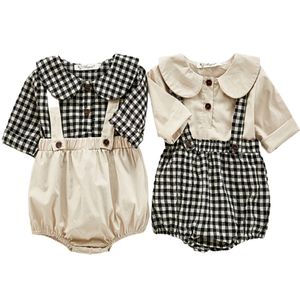 Autumn Clothing Girls Plaid Suit Little Pumpkin 0-3Yrs Baby Bodysuits and Blouse 2pcs Infant Boys Clothes Set Cotton 210417